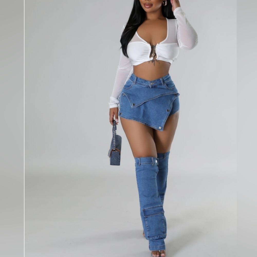 Blue Denim Skort Set